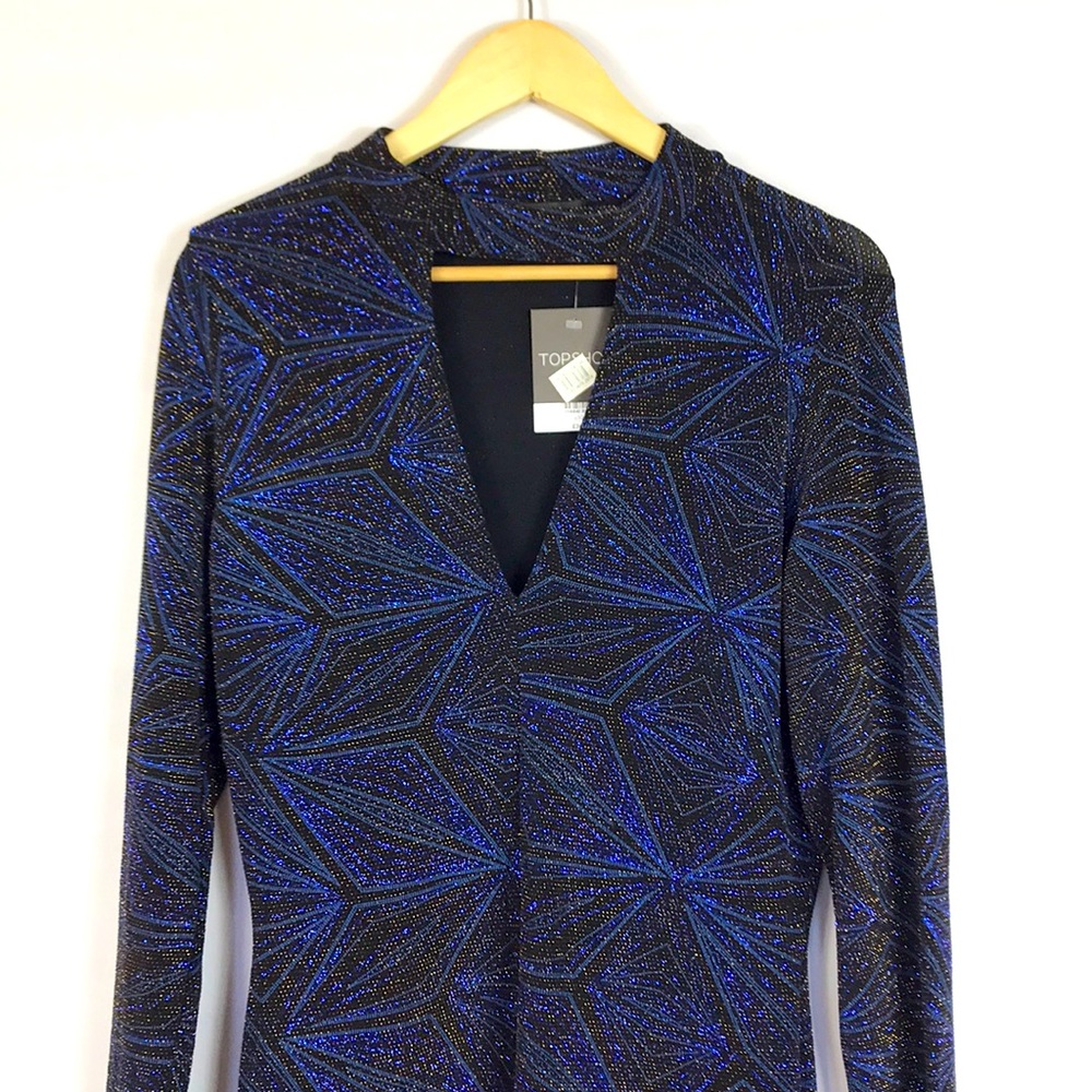 TOPSHOP Neck Bank Plunge Glitter Dress Size 10